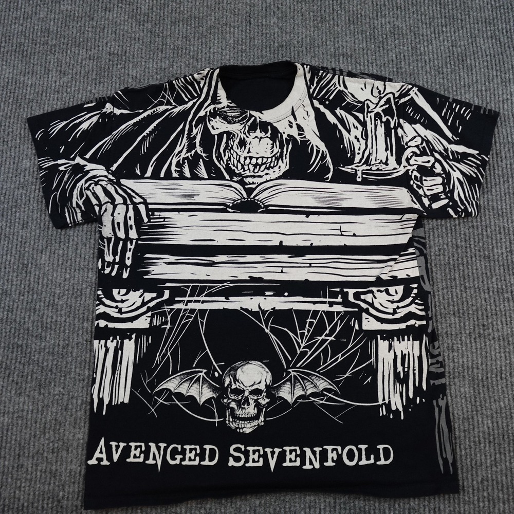 Avenged Sevenfold AOP Shirt Mens Medium Black Grim Reaper Graphic Tee All Over